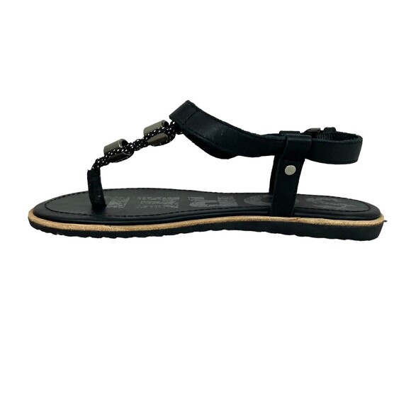 Sorel Womens Flat Ella T Strap Sandals  Size 6.5  Black Macrame & Leather Beaded - Picture 7 of 10